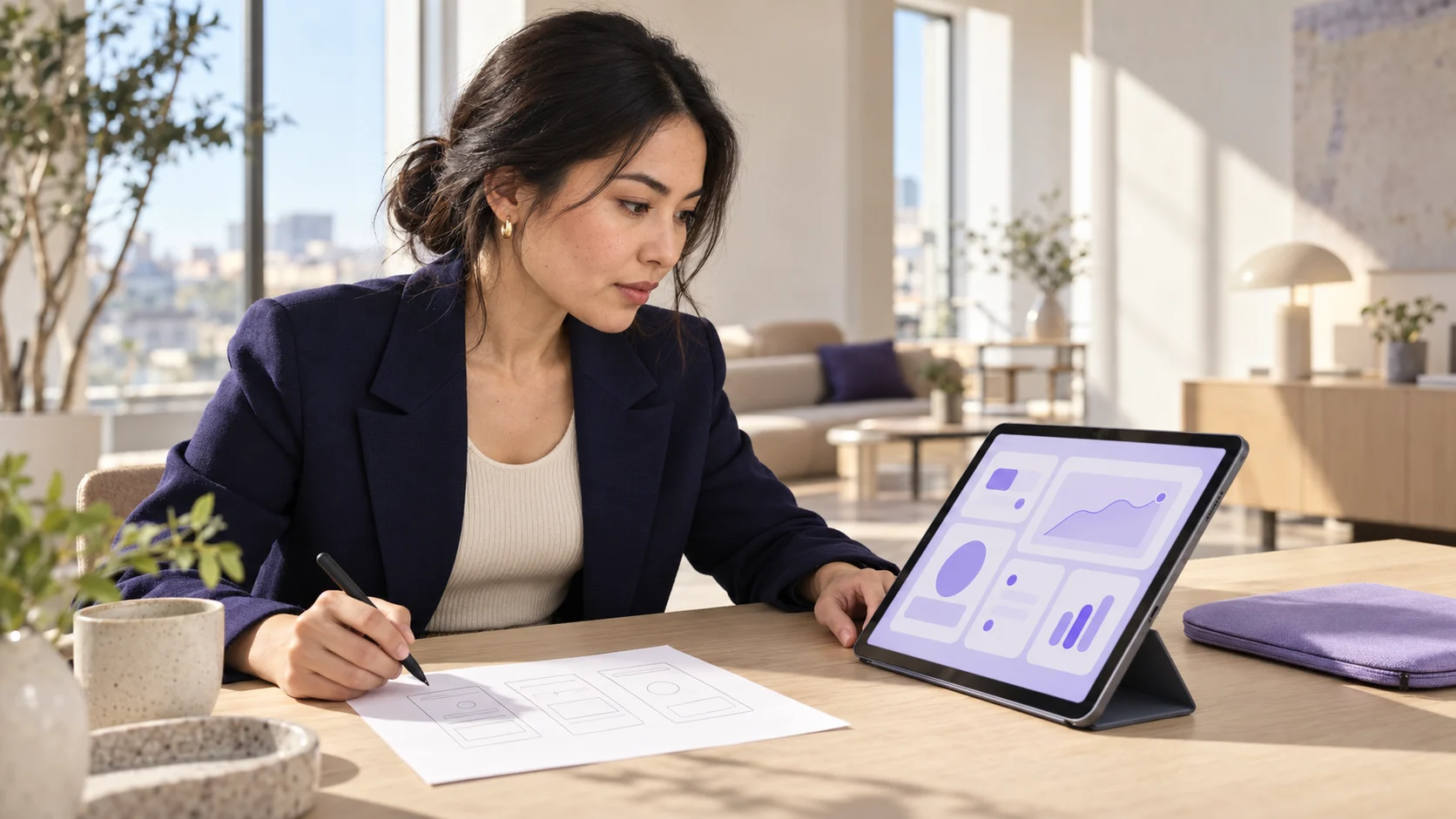 Illustrative person working with a tablet